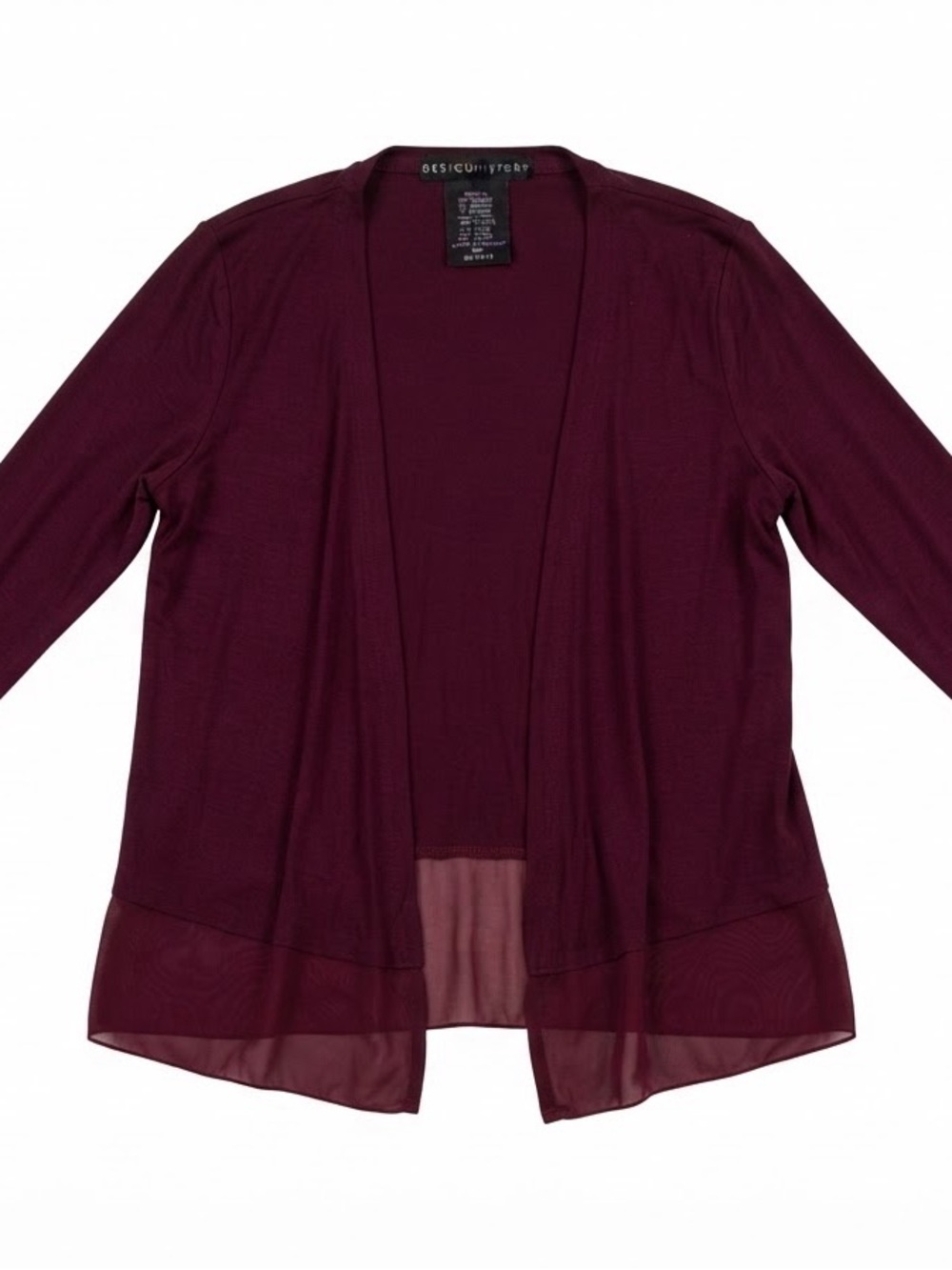 Design History Black Cherry Open-Front Cardigan in Wine Size XL Soft Sheer